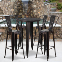 Flash Furniture CH-51080BH-4-30CAFE-BQ-GG 24"Round Metal Bar Table Set with 4 Cafe Barstools in Antique